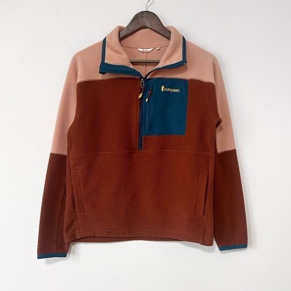 cotopaxi Rust Brown and Blush Pink Fleece Pullover with Teal Pocket - Picture 3 of 8